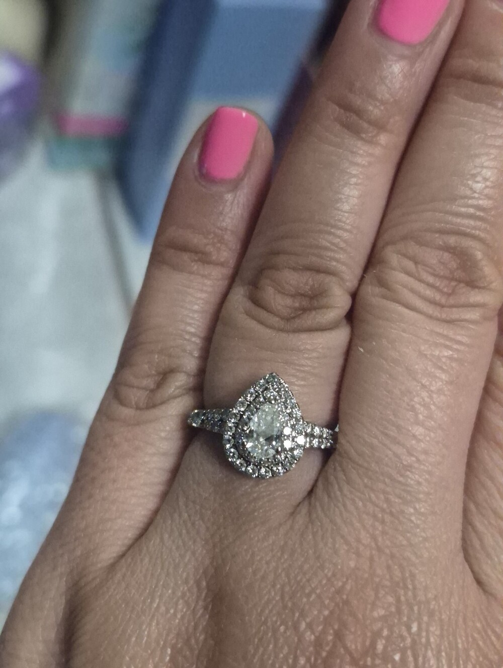 Pear-Shaped Halo Diamond Engagement Ring in White Metal